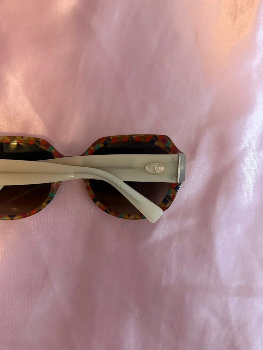 Fossil Hannah Cream Sunglasses with Brown Lenses and Colorful Geometric Interior